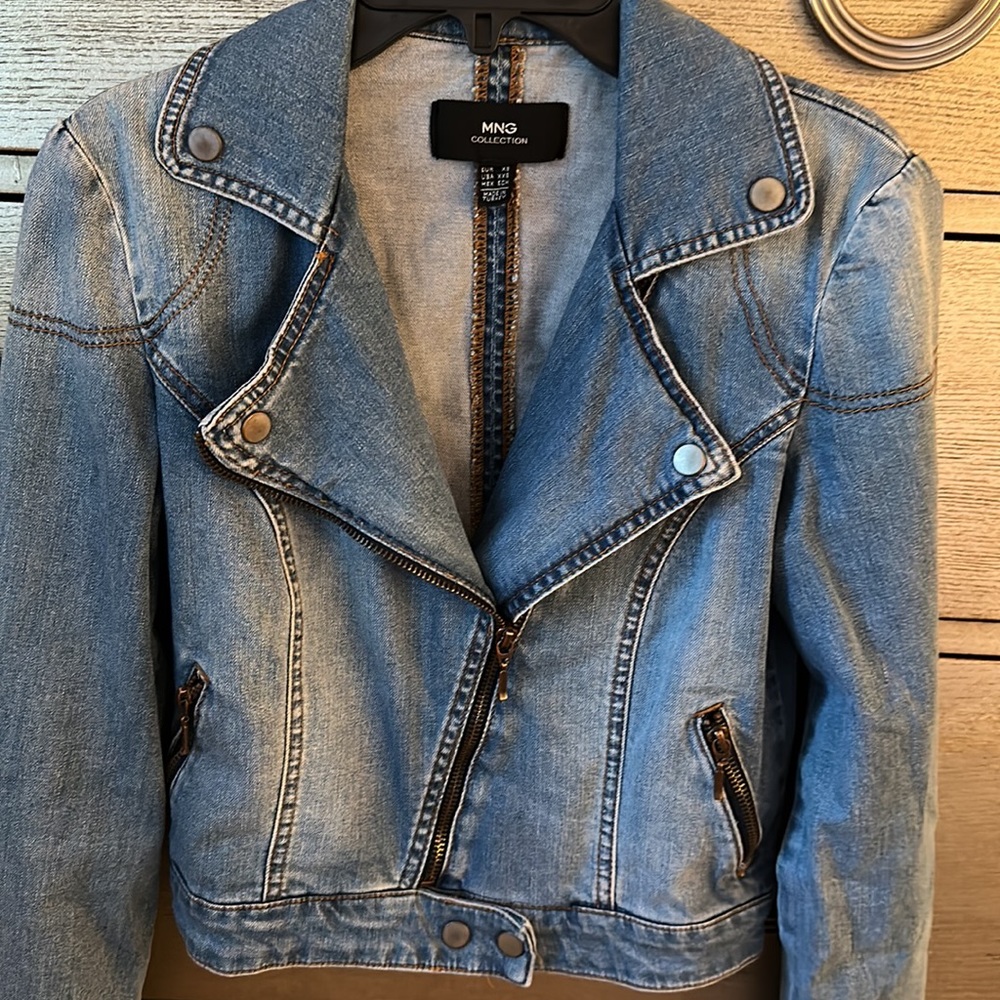 🛍️SALE🛍️ Mango Vintage Denim Cropped Moto Jacket - Picture 4 of 5